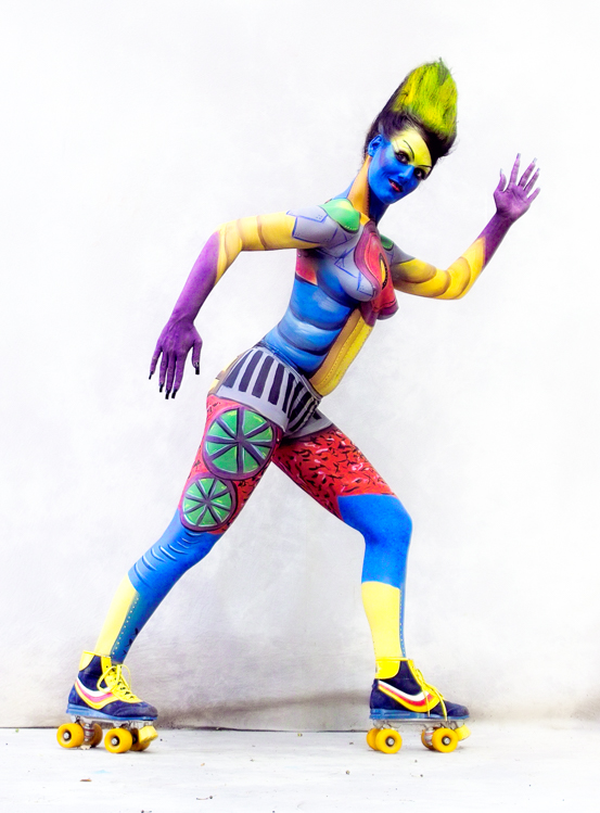 Art, Aufführung, Bodypainting, Color, Colors, Colour, Colours, Contest, Event, Farbe, Festival, IndexPageImage, Kunst, Körperbemalung, Körpermalerei, Modelle, Models, Model, Performance, Schminkkunst, Stage, Veranstaltung, Vorführung, WEB, Wettbewerb, Mieke van Gompel model presenting herself in the photoarea