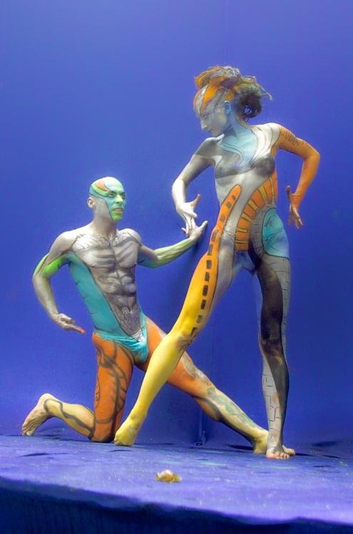 Art, Aufführung, Bodypainting, Color, Colors, Colour, Colours, Contest, Event, Farbe, Festival, Kunst, Körperbemalung, Körpermalerei, Modelle, Models, Model, Performance, Schminkkunst, Stage, Veranstaltung, Vorführung, WEB, Wettbewerb, Memberes of the 'Art Color Ballet' presenting themselves in the photoarea