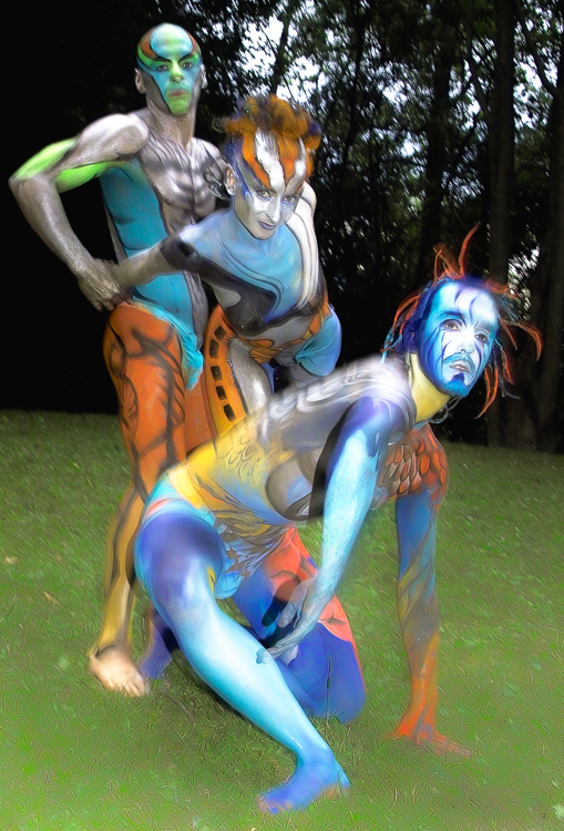 Art, Aufführung, Bodypainting, Color, Colors, Colour, Colours, Contest, Event, Farbe, Festival, Kunst, Körperbemalung, Körpermalerei, Modelle, Models, Model, Performance, Schminkkunst, Stage, Veranstaltung, Vorführung, WEB, Wettbewerb, Memberes of the 'Art Color Ballet' presenting themselves in the photoarea