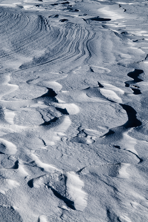 Snowdrift Formations, Wind sculpted snow fields. Abstract Formation, Engadin, Graubünden, Sils / Segl, Sils/Segl Baselgia, Snow, Switzerland, Waves of Ice, Winter