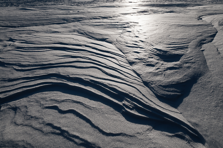 , Windblown snow drifts created icy waves. Abstract Formation, Engadin, Graubünden, Snow, Switzerland, Waves of Ice, Winter