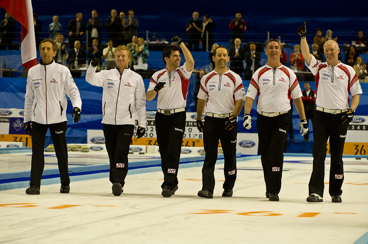 The Winners of World Curling Championship 2012, Gold Medal for the team from Canada: Howard Glen, Middaugh Wayne, Laing Brent, Savill Craig, Howard Scott. Curling, Sport, World Men's Chamionship