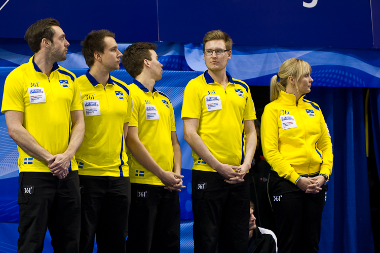 Team from Sweden, Kraupp Sepbastian, Lindberg Frederik, Eriksson Oskar, Kjaell Viktor, Edin Niklas Curling, Sport, World Men's Chamionship