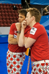 Curling, Sport, World Men's Chamionship, Norway vs. Sweden, Score 8 : 9, Team Norway: Ulsrud Thomas, Nergaard Torger, Svae Christoffer, Petersson Haavard Vad, Loevold Thomas.
Team Sweden: Kraupp Sepbastian, Lindberg Frederik, Eriksson Oskar, Kjaell Viktor, Edin Niklas.