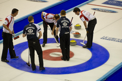 Curling, Sport, World Men's Chamionship, Scotland vs. Canda, Scroe 7 : 8, Team Scotland: Brewster Tom, Drummond Greg, Andrews Scott, Goodfellow Michael, Edwards David.
Team Canada: Howard Glen, Middaugh Wayne, Laing Brent, Savill Craig, Howard Scott.