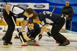 Curling, Sport, World Men's Chamionship, Scotland vs. Canda, Scroe 7 : 8, Team Scotland: Brewster Tom, Drummond Greg, Andrews Scott, Goodfellow Michael, Edwards David.
Team Canada: Howard Glen, Middaugh Wayne, Laing Brent, Savill Craig, Howard Scott.