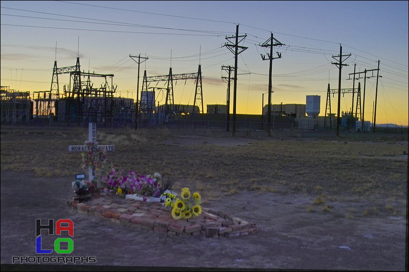  , A new grave at the Spanish Cemetary in front of the thermal Powerplant in Alamosa., Alamosa, Colorado, Powerplant, Sunset, spanish, img21158-59.jpg