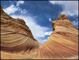 The Wave at Coyote Buttes, Paria Canyon and Vermilion Cliffs Wilderness area, The Coyote Buttes were formed mainly through the power of eroding winds. Wind brought in the layers of sand of various colors, later these layers petrified and now are eroded by wind again.<br>An amazingly special place worthwile visiting. Access is limited to 20 persons a day. A hiking permit is required. Inquire at the Ranger Station., 2006 / 04_23 The Wave, Page, United States of America, The Wave, Coyote Buttes South, Paria Canyon, Vermilion Cliffs, Wilderness Area, Page, Kanab, petrified Sand Dunes, Wind, Erosion