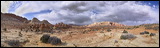 The Wave at Coyote Buttes, Paria Canyon and Vermilion Cliffs Wilderness area, The Coyote Buttes were formed mainly through the power of eroding winds. Wind brought in the layers of sand of various colors, later these layers petrified and now are eroded by wind again.<br>An amazingly special place worthwile visiting. Access is limited to 20 persons a day. A hiking permit is required. Inquire at the Ranger Station., 2006 / 04_23 The Wave, Page, United States of America, Panorama, The Wave, Coyote Buttes South, Paria Canyon, Vermilion Cliffs, Wilderness Area, Page, Kanab, petrified Sand Dunes, Wind, Erosion