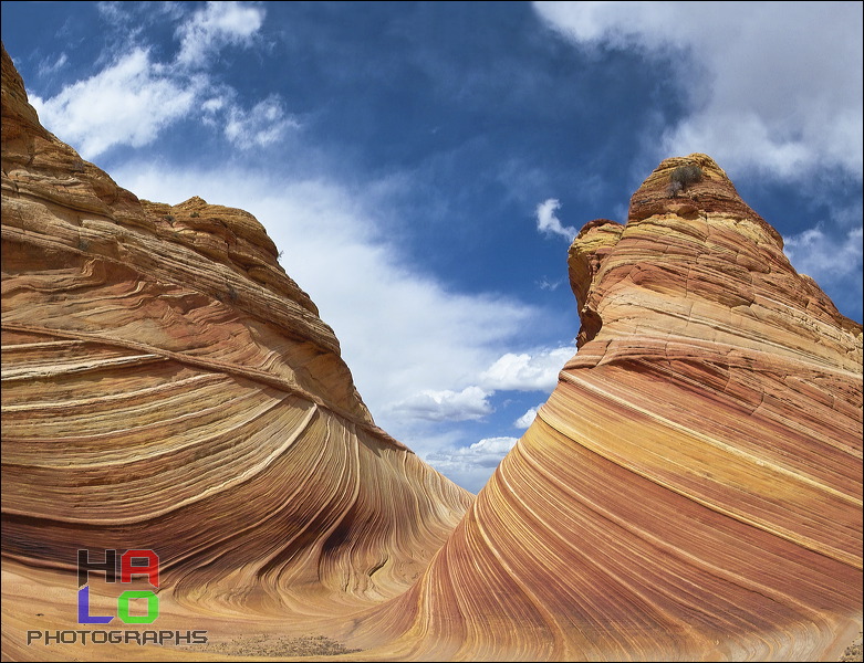 The Wave at Coyote Buttes, Paria Canyon and Vermilion Cliffs Wilderness area, The Coyote Buttes were formed mainly through the power of eroding winds. Wind brought in the layers of sand of various colors, later these layers petrified and now are eroded by wind again.<br>An amazingly special place worthwile visiting. Access is limited to 20 persons a day. A hiking permit is required. Inquire at the Ranger Station., Page, Arizona, The Wave, Coyote Buttes South, Paria Canyon, Vermilion Cliffs, Wilderness Area, Page, Kanab, petrified Sand Dunes, Wind, Erosion, 02292-02294.jpg